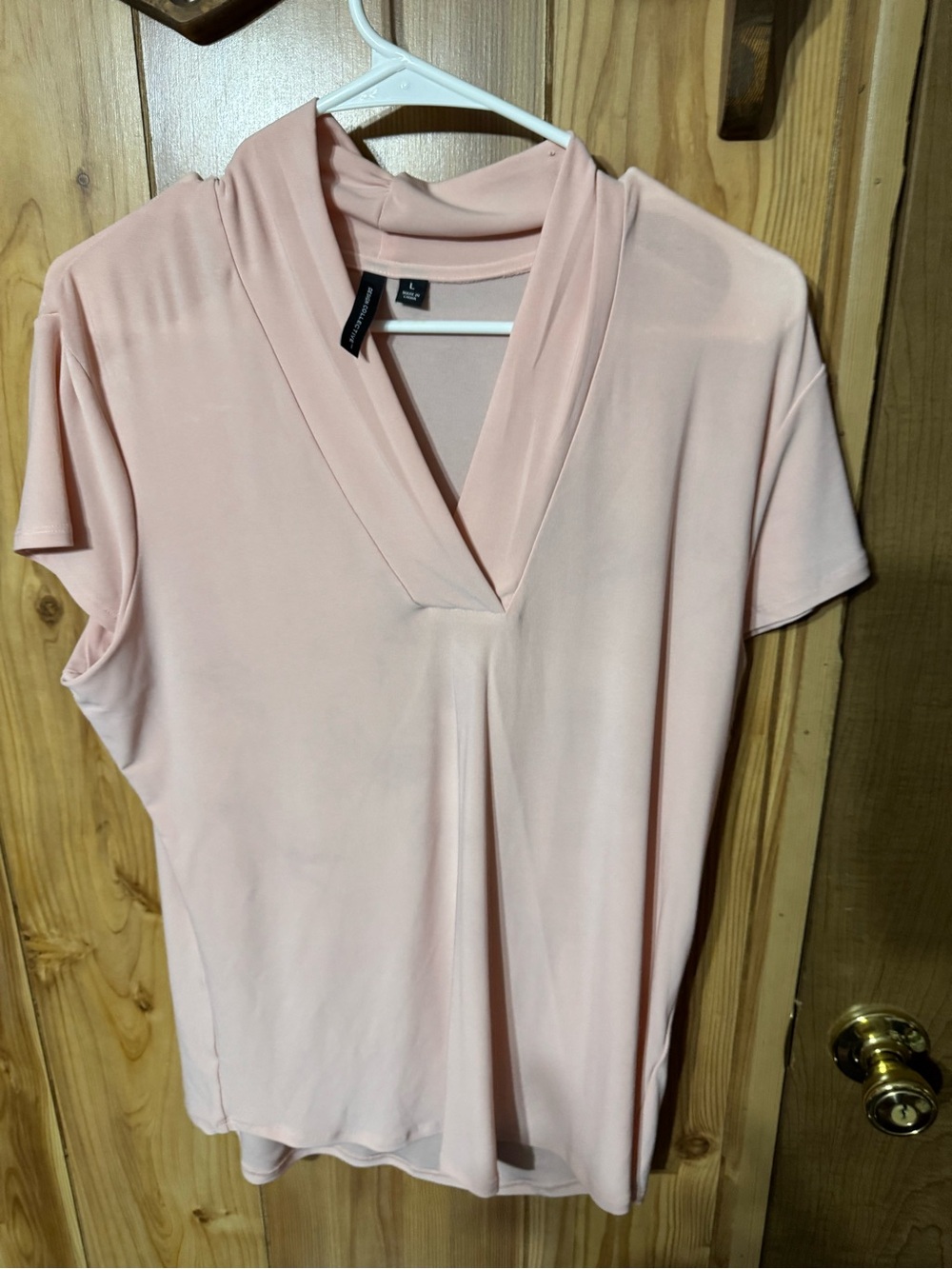 Soft V-Neck Short Sleeve Top - Blush Pink
